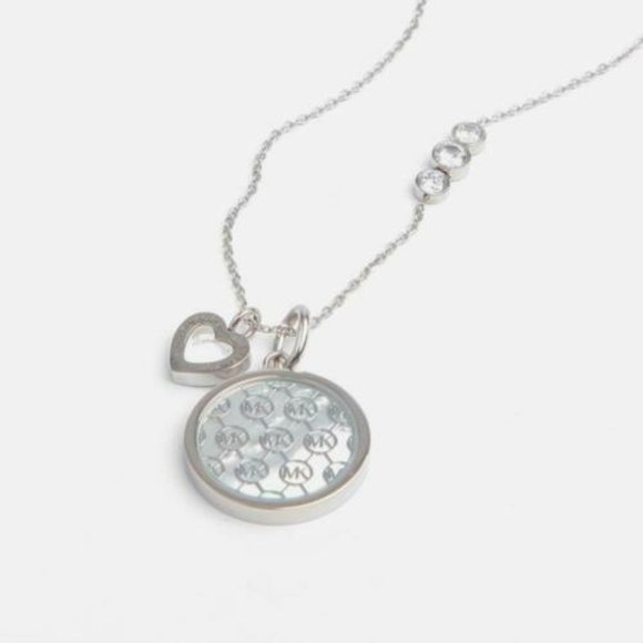 NEW Michael Kors MK Logo Circle Silver Necklace - Picture 3 of 11